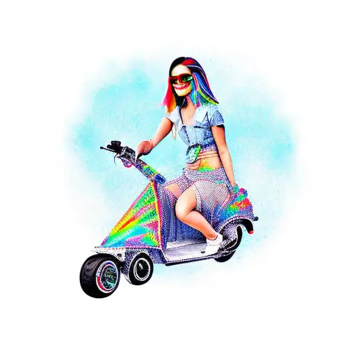Girl Riding Eletrical Scooter Wind Rose
