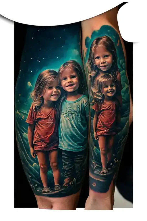 Half Sleeve From Left Elbow To Write With 3 Photos Of My 3 Children