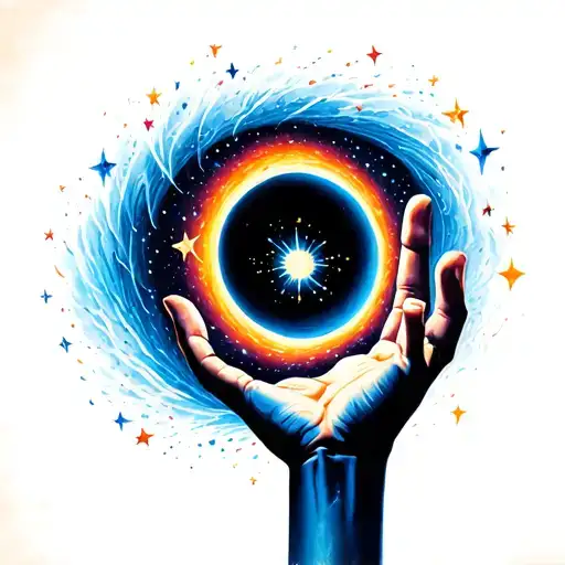 Hand Reaching Through Black Hole And Holding Stars
