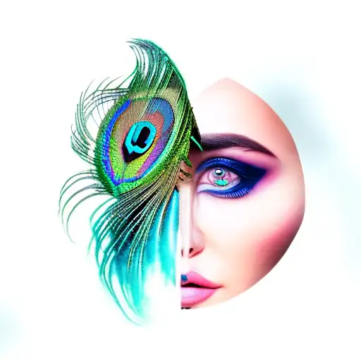 Half Woman's Face And Peacock