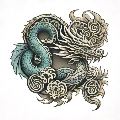 Polynesian Designs With Dragon And Leo Sign