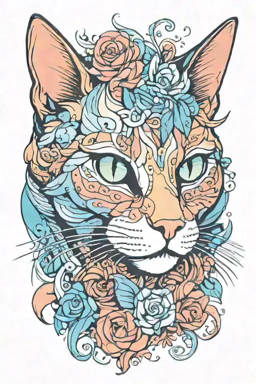 Cat Line Print With Colorful