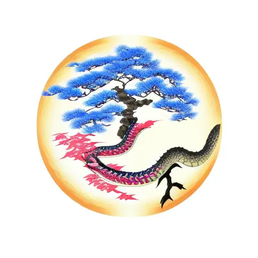 Japanese Calligraphy Ouroboros Sprouting Tree Of Life