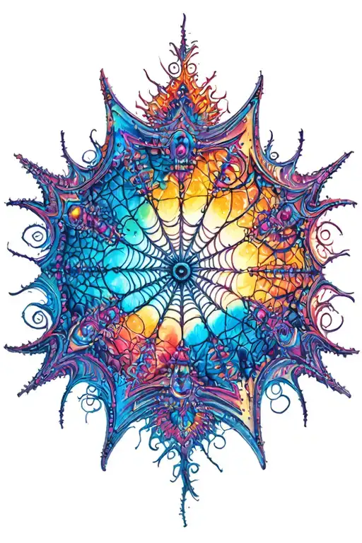 Fractal Mandala Along With Spider Webs