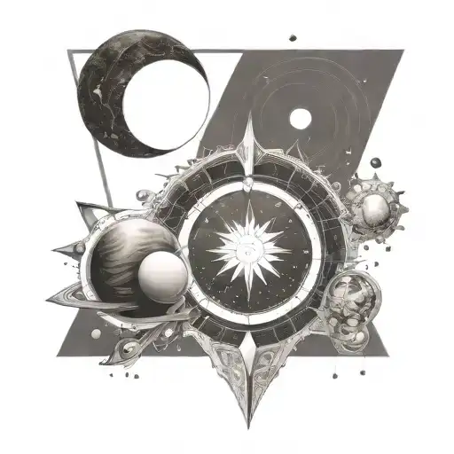 Solar System 3D Abstract Davinchi Style With Only Eart Colored And Ukrainian Ornament