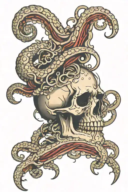 A Blade Piercing Through A Skull Surrounded By Tentacles Of A Kraken