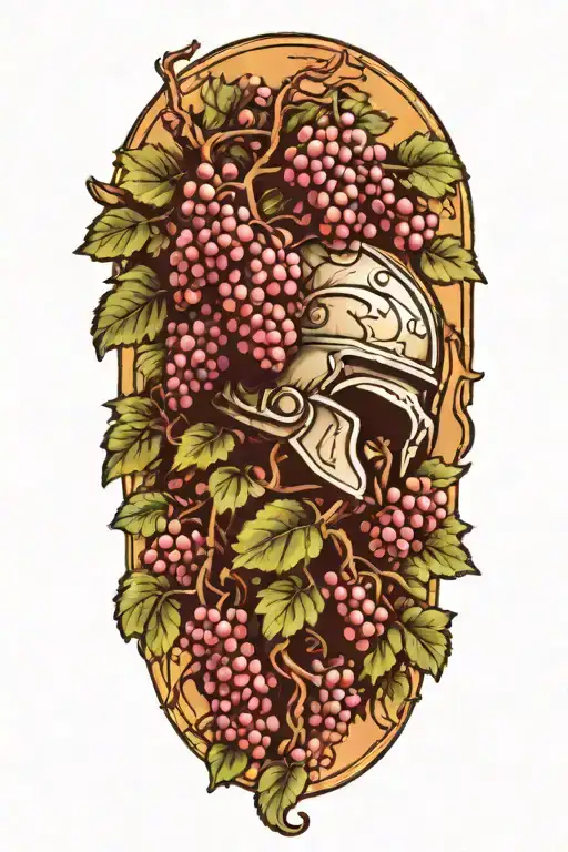 Grapevines Growing Down Mountian Landscape With Spartan Helmet