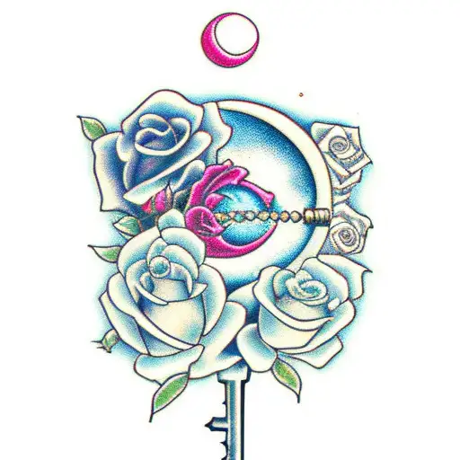 A Moon And A Key With Roses
