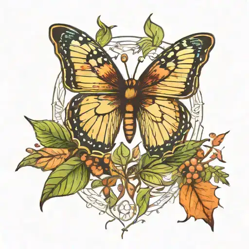 Butterfly With Plants Sprouting From The Ground Surrounded With Fallen Leafs Healing Ptsd