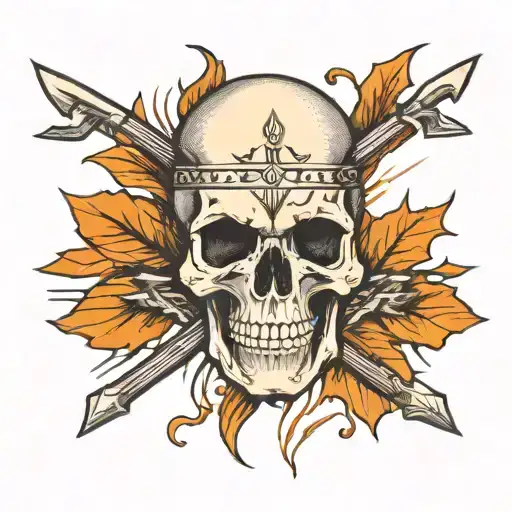 Black And White Drawing Of Skull With Arrows In It