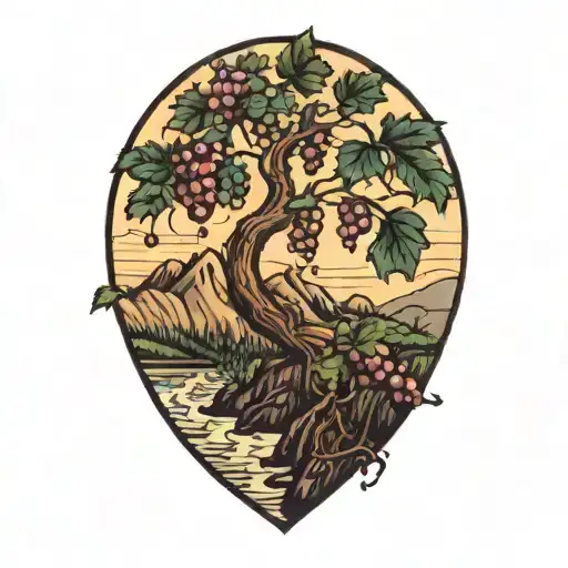 Grapevines Growing Down Mountian Landscape