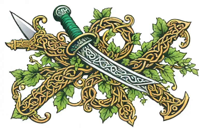 Celtic Sword Wrapped By Green Vine