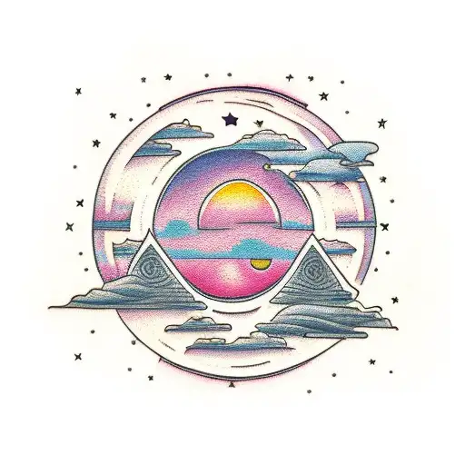 Horizon With Sunset And Burning Building