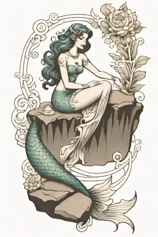 Gothic Mermaid Sitting On A Rock