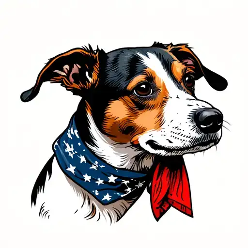 Jack Russel Terrier Dog Looking To The Side With A Bandana On Adult Dog