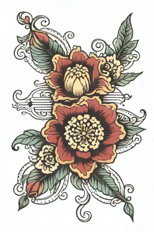 A Traditional Tattoo Of A Floral Pattern With Hidden Computer Code Woven In