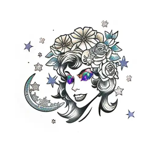 Flower Moon Stars Fairy Guns Bandana