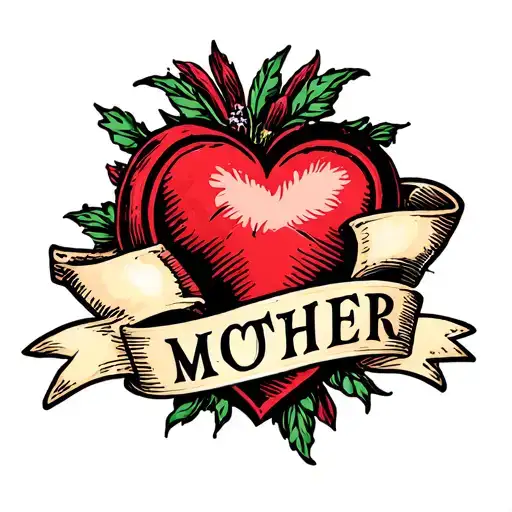 Classic Old School Heart With Banner That Says Mother