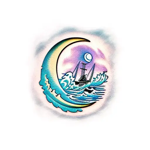 Moon And Crashing Wave