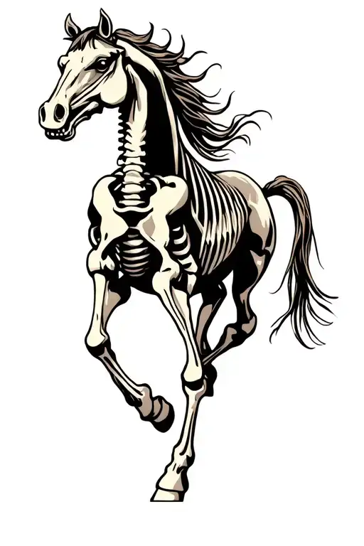 Horse Skeleton With Angry Eyes Galloping From Side View