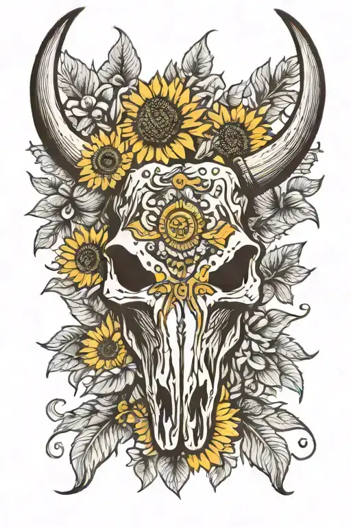 Longhorn Bull Skull With Sunflowers