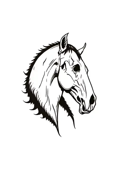 Horse Skull From Side View With No Hair Tattoo Holding