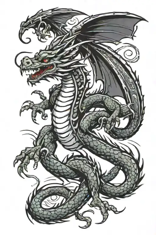 A Traditional Tattoo Design Of A Dragon Inspired By A Video Game Boss Battle