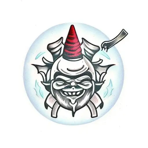 A Garden Gnome With An Evil Grin Holding A Bloody Knife