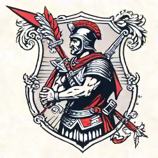 Roman Soldier With Red Arrow Painted On Shield