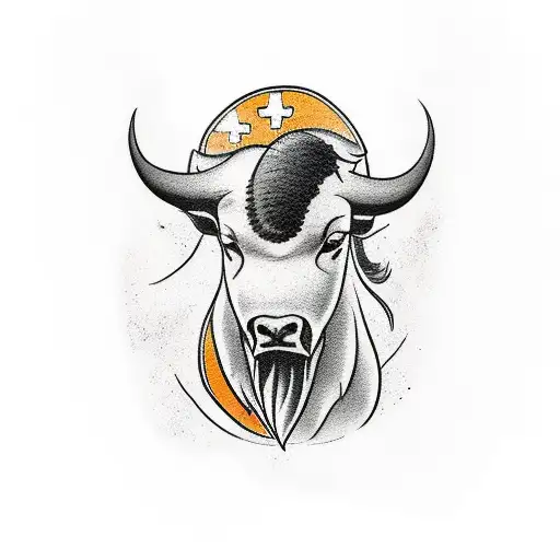 A Traditional-style Tattoo Of A Buffalo Charging Through A Football Stadium