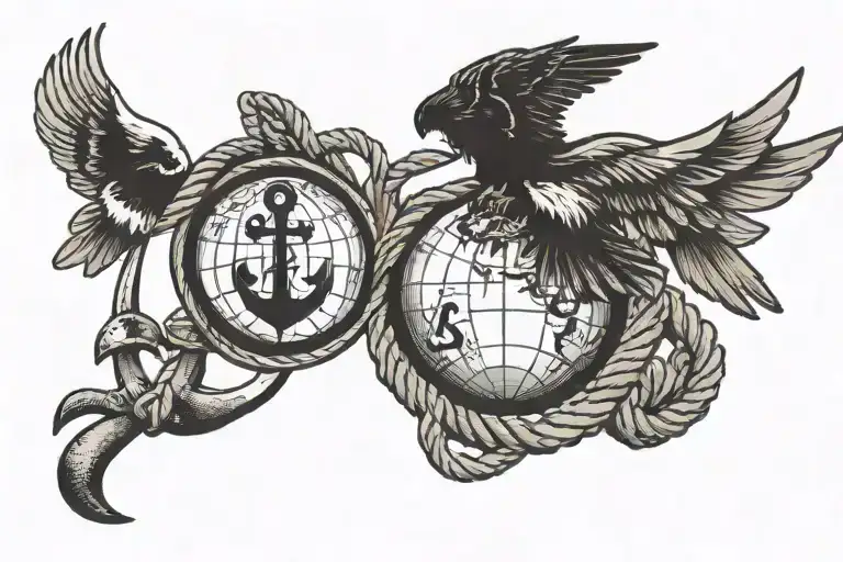 A Globe With An Anchor And Rope Around It With An Eagle