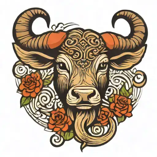 Tattoo Design Featuring A Taurus Bull With An Infinity Symbol Incorporated Into Its Horns