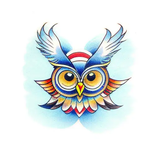 Owl With Blue And Red