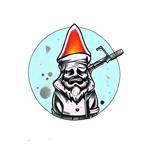 Psychopathic Garden Gnome Holding Knife And Gun