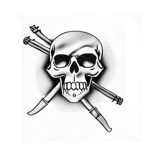 Pirate Flag With A Skull And A Wooden Chair