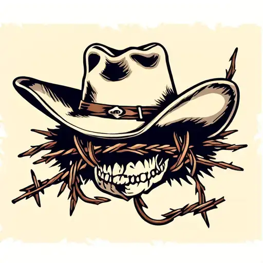 Cowboy Hat With Barbed Wire In The Style Of Old Cull