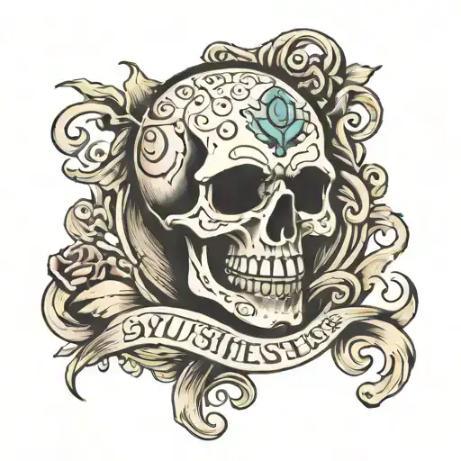 67 In Black Letters With A Shushing Skull