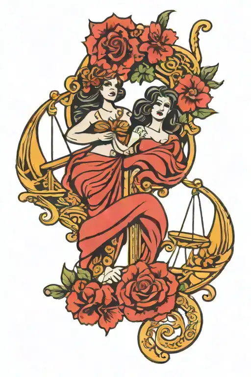 Aquarius And Libra Zodiac Symbols Intertwined