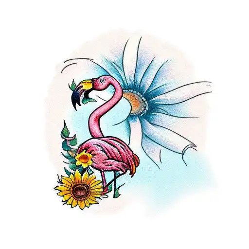 Flamingo With A Sunflower