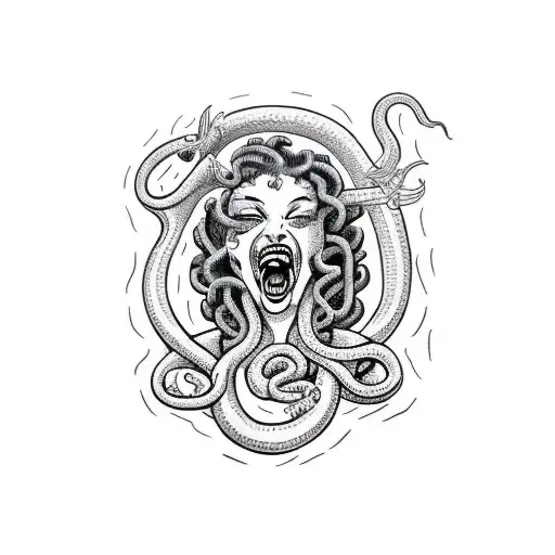 Medusa Screaming With A Snake Coming Out Her Eye