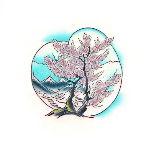 Cherry Blossom On A Mountain