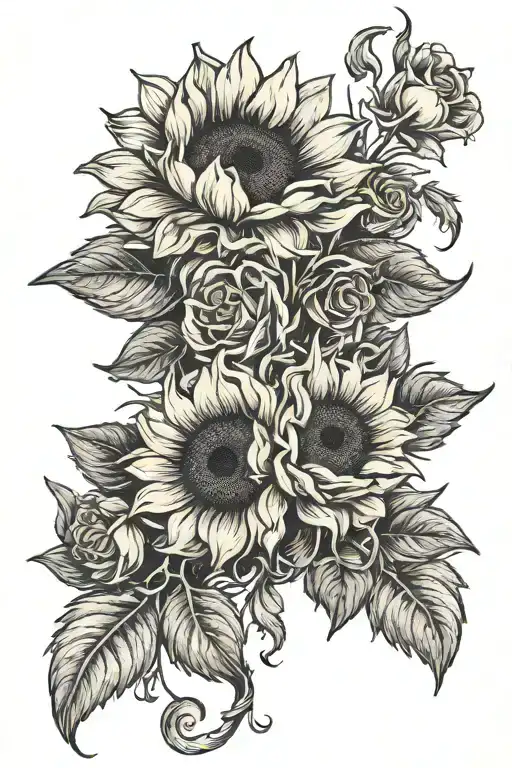 Sunflower With Roses Intertwined