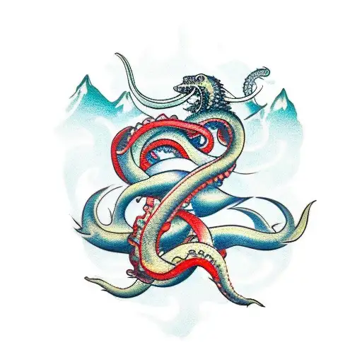 A Sailor Jerry Style Tattoo Of A Kraken Reaching Out Of The Water And Crushing A Biplane