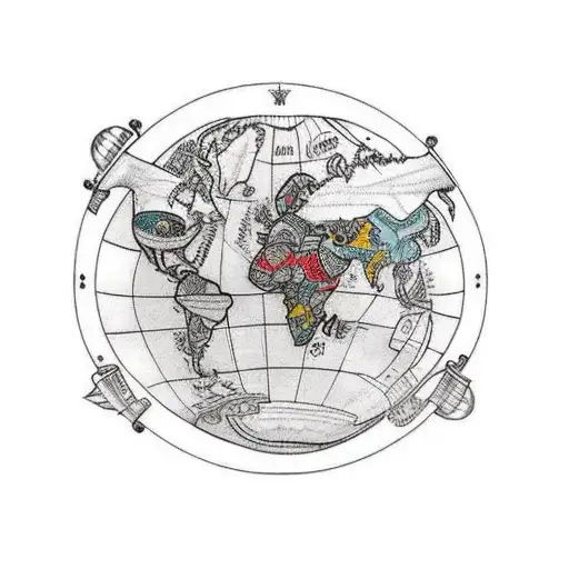 An Intricate Traditional Style Tattoo Of A Globe With Landmarks From Different Countries