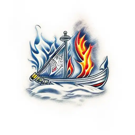 Boat Viking Getting On Fire