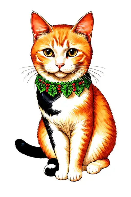 One Ginger And White Cat And One Black Cat Sitting