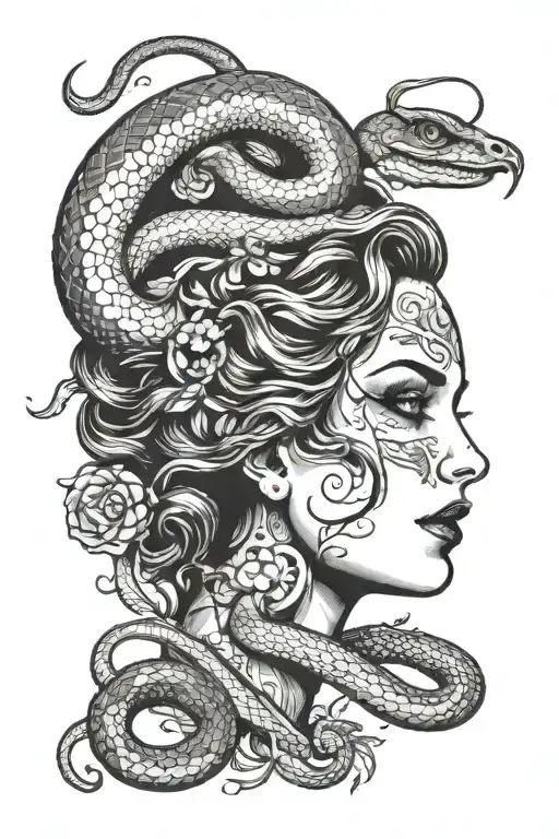 Half Decaying Women Face And Snake Slithering