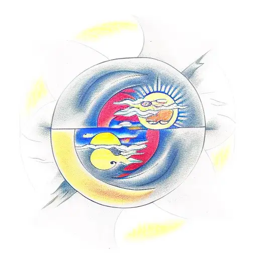 Yin And Yang With Moon And Sun Instead Of Circles