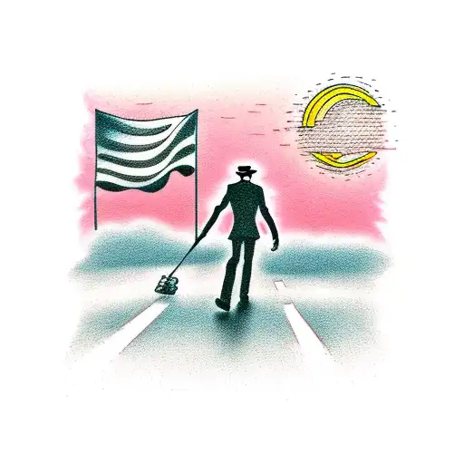 Man Walking Down A Highway Towards A Sunset