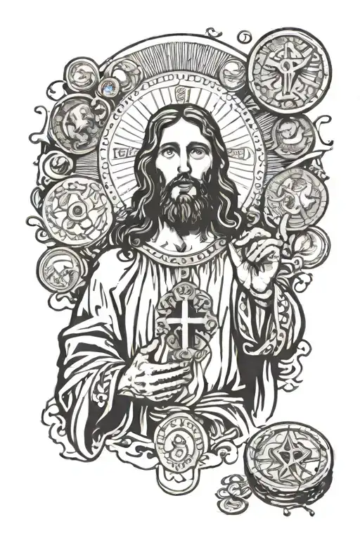 Jesus Performing A Miracle With Coins Falling From His Hands